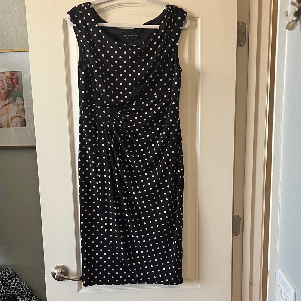 connected apparel Black Midi Dress with Pink Polka Dots